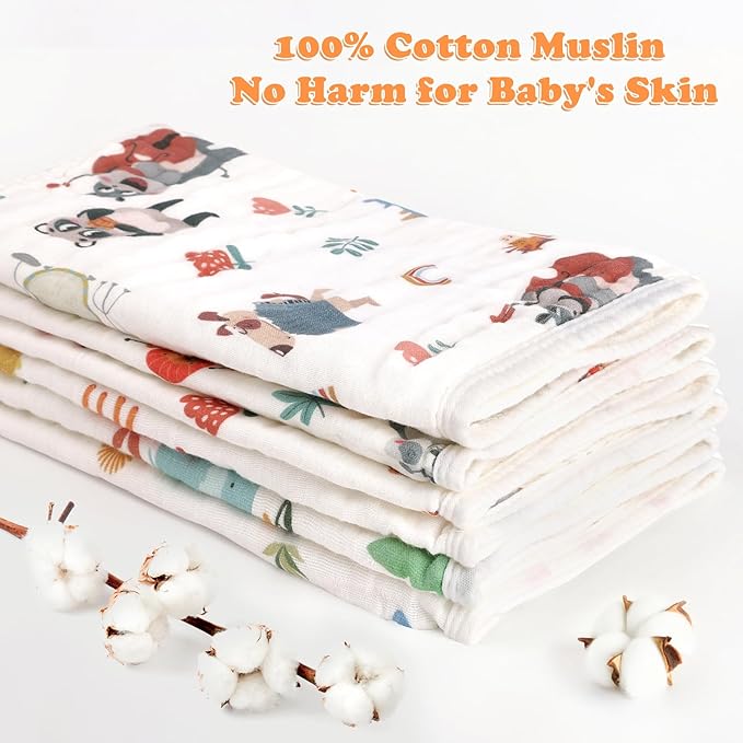 decalsweet Baby Burp Cloths Muslin Washcloths 6 Pack Muslin Burp Cloths 100% Cotton Large 20''x12'' Soft 6 Layers Baby Burp Rags for Boys Girls Baby Essentials for Newborn Gift Machine Washable