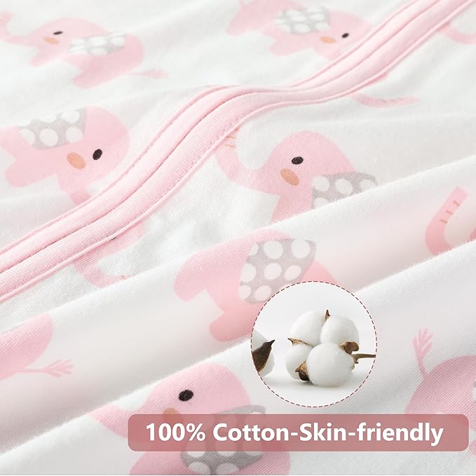 TILLYOU 2 Pack Baby Sleep Sack 18-24 Months 100% Cotton Wearable Blanket 0.5 TOG Sleeveless Summer Sleep Sacks with 2-Way Zipper, Pink Elephant