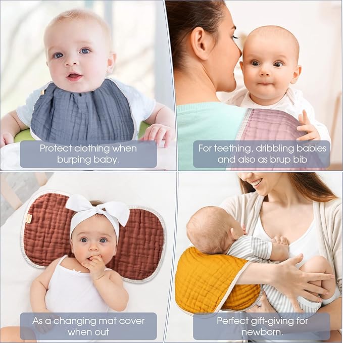 MUKIN Baby Burp Cloths -Burping Cloth Sets for Unisex Perfect for Newborn Burping Rags for Boys and Girls (Multicolored 2)
