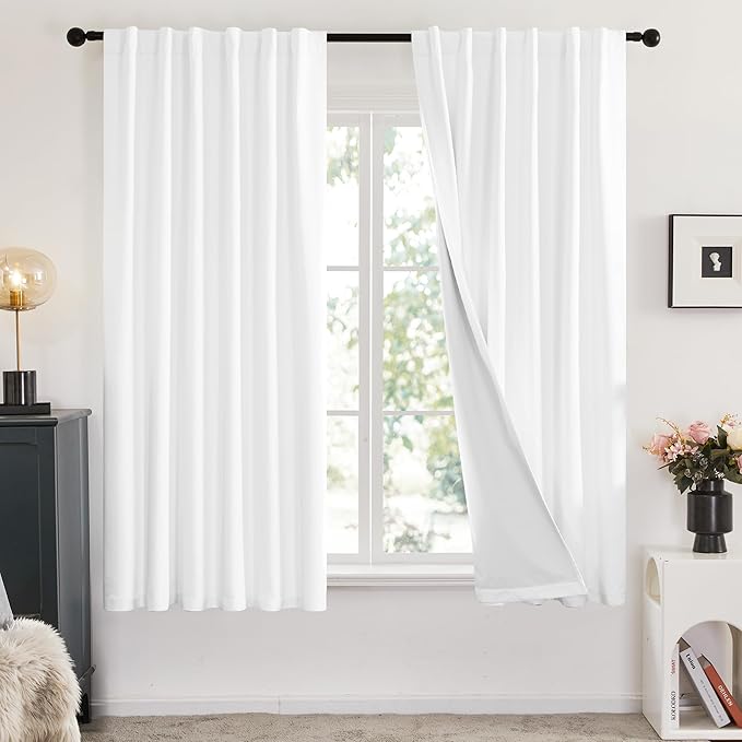 Deconovo Blackout Curtains for Bedroom & Nursery, Thermal Insulated Drapes, Back Tab & Rod Pocket, Noise Reducing, Energy Saving Room Darkening for Living Room White 52W x 54L Inch