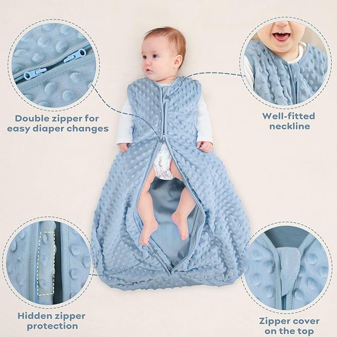 Yoofoss Fleece Baby Sleep Sack 12-18 Months with Plush Dots, TOG 1.5 Baby W