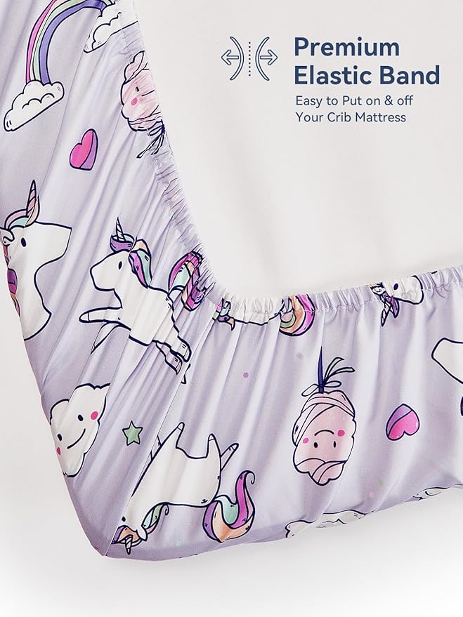 TILLYOU Baby Crib Sheets for Boys Girls, Super Soft Toddler Bed Sheets, 2 Pack Sheets for Standard Crib Mattress 28x52in, Pony