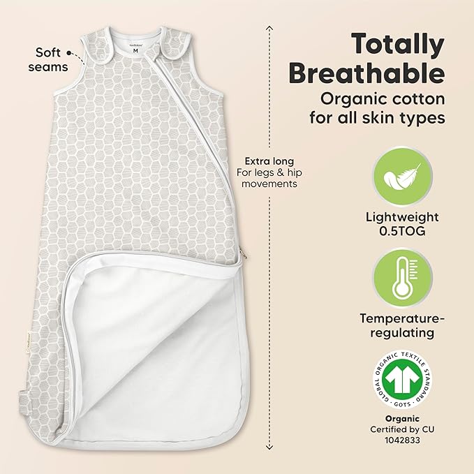 2-Pack Organic Baby Sleep Sacks, 100% Cotton - Soft & Breathable 0.5TOG Baby Wearable Blanket, Toddler Sleeping Sack 0-6 months,Easy to Wear Transitional Swaddles for Newborns,Infants (Bumble Bear, S)