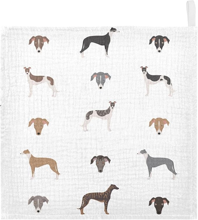 vvfelixl Baby Muslin Washcloths English Greyhound Dogs Baby Burp Cloths Cotton Baby Face Towel for Newborn Infants Boys Girls Soft and Absorbent 11.8 X 11.8 in, 3 Pack