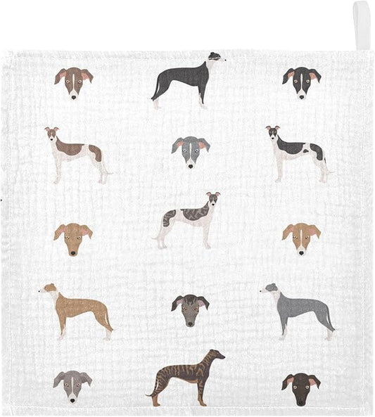 vvfelixl Baby Muslin Washcloths English Greyhound Dogs Baby Burp Cloths Cotton Baby Face Towel for Newborn Infants Boys Girls Soft and Absorbent 11.8 X 11.8 in, 3 Pack