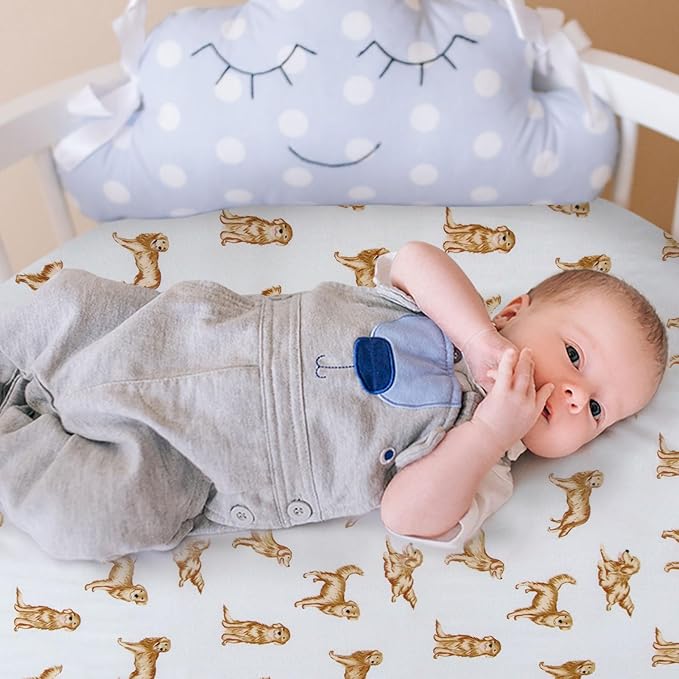 LifeTree Crib Sheets for Baby Unisex - Muslin Fitted Crib Sheets Toddler Bed Sheet, 70% Viscose from Bamboo and 30% Cotton, Fits Standard Crib, Golden Retriever, 28in x 52in