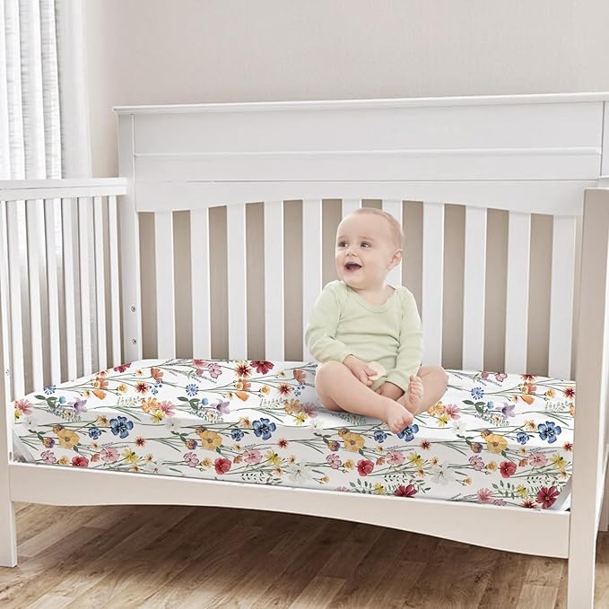Bimocosy Crib Sheets 4 Pack, Baby Crib Sheets Fitted for Boys and Girls Breathable & Snug Fit, Soft Toddler Bed Sheets for Standard Crib Mattress Nursery Daycare Essentials, Butterfly Meadow