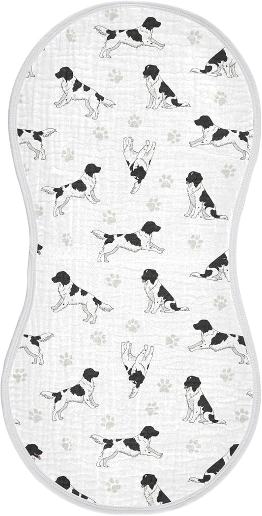 1 Pack Muslin Burp Cloths Stabyhoun Dogs White Cotton Baby Burp Cloths Ultra Absorbent and Soft Burping Cloth for Newborn Boys Girls 22x11 Inch