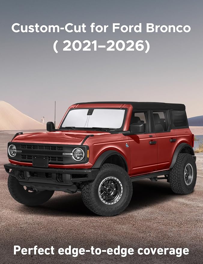 Econour Windshield Sunshade for Ford Bronco 2021-2024 2025 2026, Sun Visor for Front Windshield & Window Sun Shade Cover, UV Heat Blocker & Protector, Car Accessories