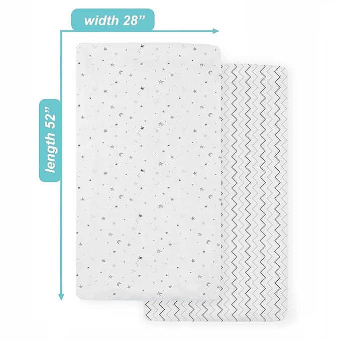 American Baby Company 2 Pack 100% Natural Cotton Fitted Crib Sheets 52" x 28" - Soft, Breathable, Hypoallergenic & Gentle Toddler Bed Sheets, Gray Star/Gray Zigzag, Neutral for Boys & Girls