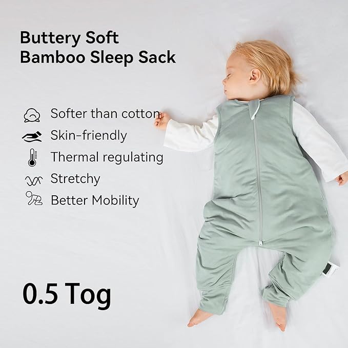 BubblePanda Rayon Made from Bamboo Toddler Sleep Sack with Feet 6-12 Months 0.5 Tog Ultra Soft Toddler Sleeping Sack Baby Sleep Bag Walker Wearable Blanket with Legs 2-Way Zipper Lightweight
