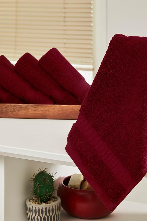 Ozdilek 6-Piece Washcloth Set 13x13 100% Turkish Cotton, 600 GSM, Soft, Gentle on Sensitive Skin, Multi-Purpose Use, Washable, Reusable, Ideal for Baby Care & Spa 6 Towels (Brick Red)