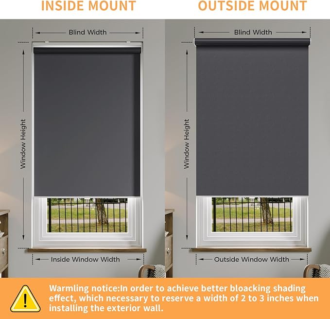 Cordless Roller Shades Blackout Blinds for Windows Room Darkening Rolled Up Shades with Spring System, UV Protection Window Shades Door Blinds for Home and Office (Grey, 30" W x 72" H)