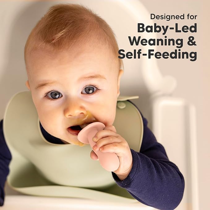 KeaBabies 4-Pack Silicone Baby Spoons and Forks Set - Baby Led Weaning Utensils 6-12 Months, Self Feeding Toddler Spoon & Fork for Training, Teething, Easy to Hold, BPA-Free Silicone (Mellow)