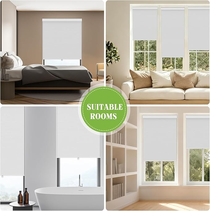 Blackout Roller Shades Blinds for Windows, Free-Stop Cordless Roller Shades with Valance, Thermal Insulated Fabric Window Blinds UV Protection for Home, Bedroom, White, 32.5" W x 72" H
