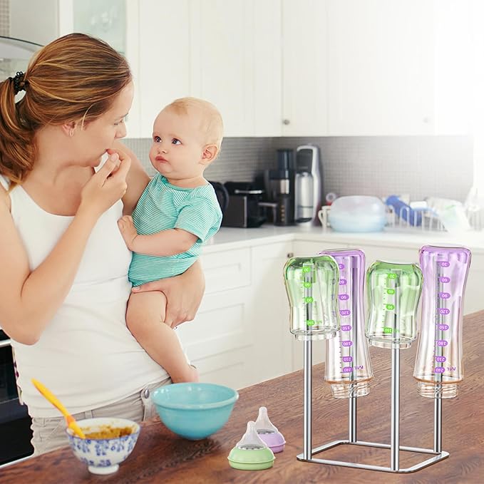 LOXSUN Water Bottle Drying Rack, Stainless Steel Bottle Dryer Rack, Baby Bottles Rack Dryer, Cup Drying Rack, Reusable Bag Drying Stand, Kitchen Stand Holder for Glass Bottles, Plastic Bag (Silver)