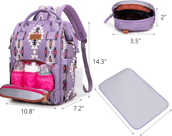 Montana West Wrangler Diaper Bag Backpack Aztec Travel Backpack Purses Western Multi-Function Baby Bags for Mom with Waterproof Insulated Pockets