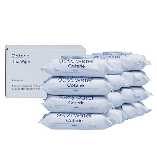 Coterie Baby Wipes for Sensitive Skin, Plant-Based and Plastic-Free Fibers, 99% Water, Hypoallergenic, pH Balanced, Unscented, Clean and Gentle Baby Essentials, 16 Pack, 896 Count