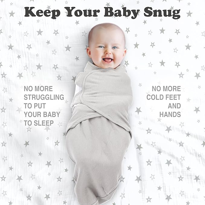 Bublo Baby Swaddles for Newborns – 3-Pack Infant Swaddles 3-6 Months – Adjustable Swaddle Sleep Sack – Soft Organic Cotton Baby Wrap for Safe & Cozy Sleep (White Grey)