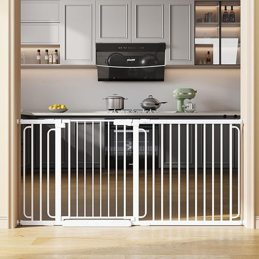 Extra Wide Baby Gate with Door 66-70 Inch Pressure Mounted, Auto Close Child Baby Gates for Doorways No Drill, Walk Through Dog Gate Indoor for The House, White