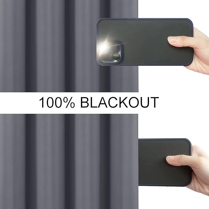 LEMOMO 100% Blackout Curtains 52 x 95 Inch/Grey Curtains 2 Panels with Black Lining Room Darkening Thermal Insulated Bedroom Curtains