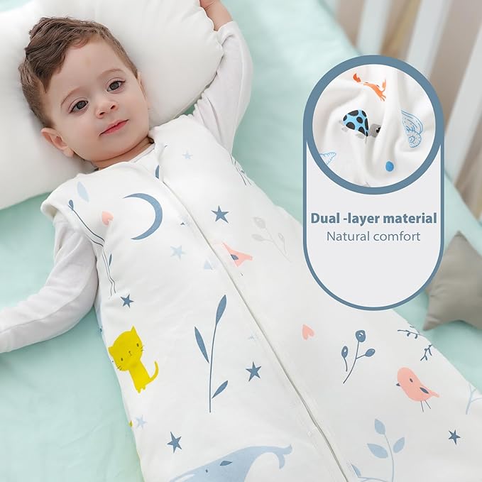 Mosebears Sleep Sack Baby Winter Wearable Blanket with 2-Way Zipper,2.5 TOG Cotton Sleep Sack Unisex (2 Pack, 12-18 Months)