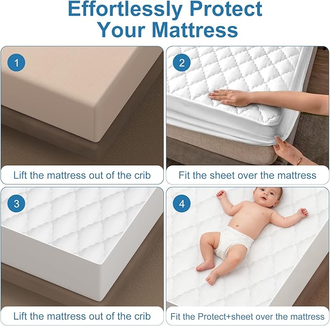 2Pack Waterproof Crib Sheets for Boy, Girl - Cotton 52X28 Fitted Crib Sheets Crib Mattress Protector Sheets,Soft Toddler Bed Sheets,Washable Infant Fitted Baby Bed Sheets (White, 52X28inch)