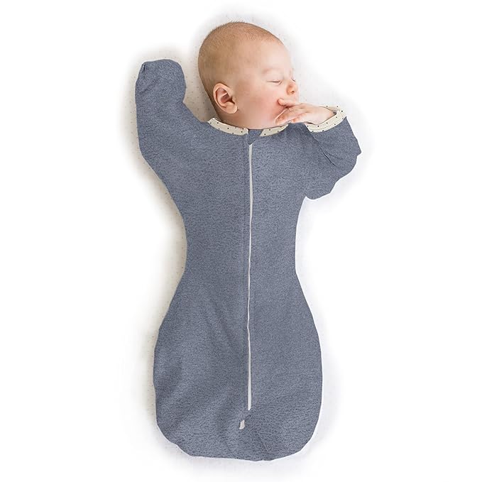 SwaddleDesigns Transitional Swaddle Sack, Arms Up Half-Length Sleeves & Mitten Cuffs, Swaddle for Newborn Transition to Baby Sleep Sack Wearable Blanket, Large, 6-9 Month, 21-24 lb, Heathered Denim