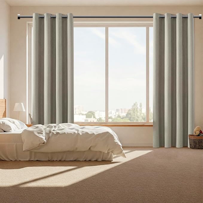 ChrisDowa 100% Blackout Sand Solid Curtains 84 Inches Long 2 Panels for Bedroom Living Room,Farmhouse Room Darkening Thermal Insulated Soundproof Grommet Top Window Treatment Drapes,52x84