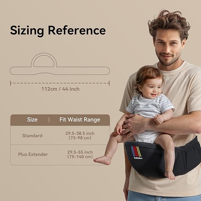 Baby Carrier with Hip Seat, BeBeBus 2-in-1 Ergonomic Newborn to Toddler Carrier up to 44 lbs, Detachable Hands-Free for Infant, All Season Forward-Facing Carry, Fits Waist Sizes up to 38 inch (Black)