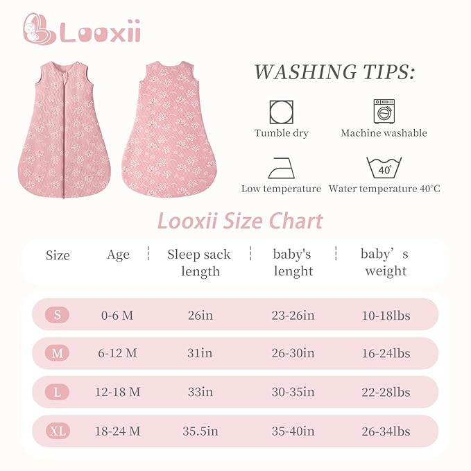 Looxii Baby Sleep Sack 0-6 Months 2.5 TOG Baby Wearable Blanket, Cotton Quilted Newborn Sleeping Bag 2-Way Zipper Warm Toddler Sleeping Sack for Winter