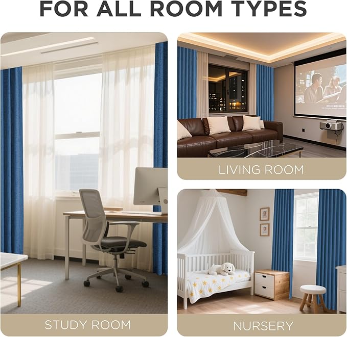 Joydeco Blackout Curtains for Bedroom - 100% Light Blocking 2 Panels Navy Blue Drapes 37" W x 108" L, Thermal Insulated Room Darkening Curtains, Linen Textured for Living Room, Rod Pocket & Back Tabs