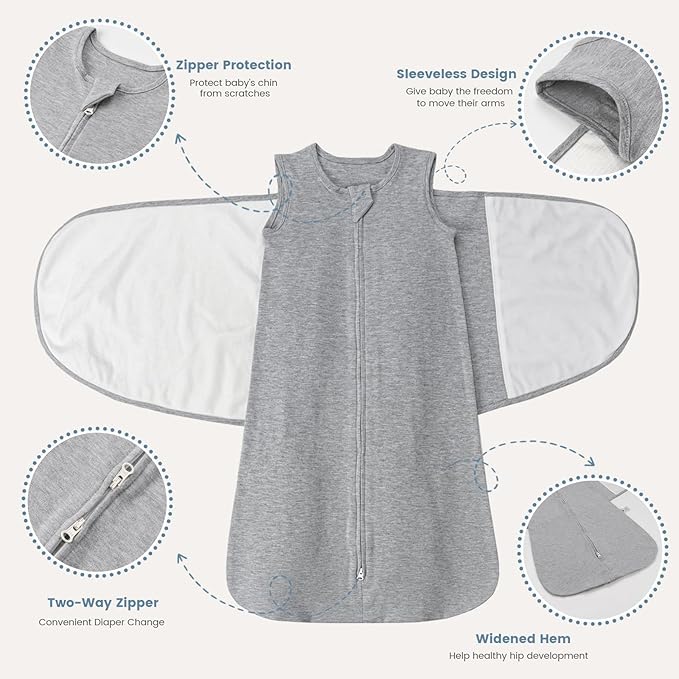 ZIGJOY Sleep Sack Swaddle 1.0 TOG Baby Wearable Blanket 100% Cotton Baby Swaddle Blanket for Newborns 0-6 Months for Boy Girl, Grey