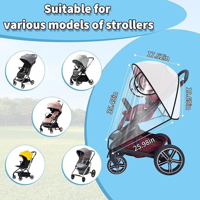 Universal Rain Cover Compatible with Nuna Stroller, Waterproof Weather Shield, Clear Protective Cover with Ventilation, Travel-Ready Stroller Accessory