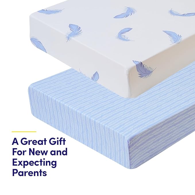 2 Pack Crib Sheets for Boys & Girls – Snug Full Elastic Fit for Standard Crib Mattresses (28″×52″) – Stylish Zoo Animals, Feathers, Gingham & Petals, Watercolor Vines Prints, Feathers & Arrowhead
