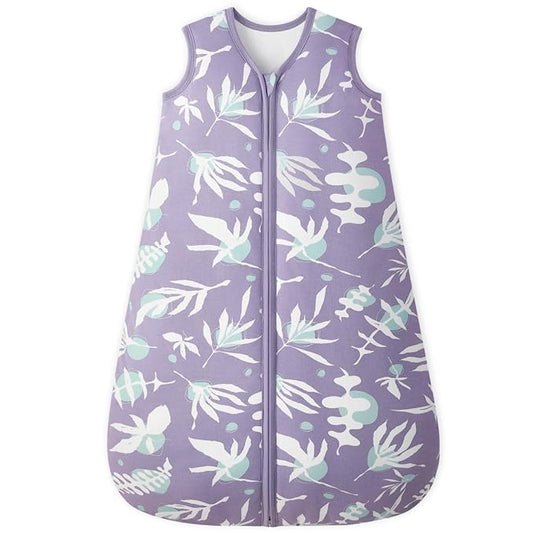 Unnivoll Baby Sleep Sack 0-6 Months TOG 2.5 Winter Baby Wearable Blanket, 100% Cotton Toddler Sleeping Sack with 2-Way Zipper Warm Soft Purple Leaf