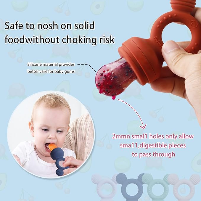 Baby Fruit Feeder, Frozen Teething Toys, Teether Pacifier with 3 Extra Teats, Infant Eating Essentials, BPA Free Baby Feeding Supplies (Grass Green)