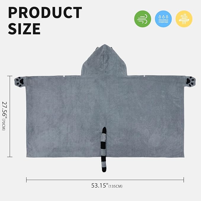 OLAOLA Raccoon Hooded Towel for Kids 3-12 Years, 28" x 53" Soft Thick Absorbent Beach Towels, Toddler Bath Towel Wrap, Swim Pool Towels Poncho for Boys Girls