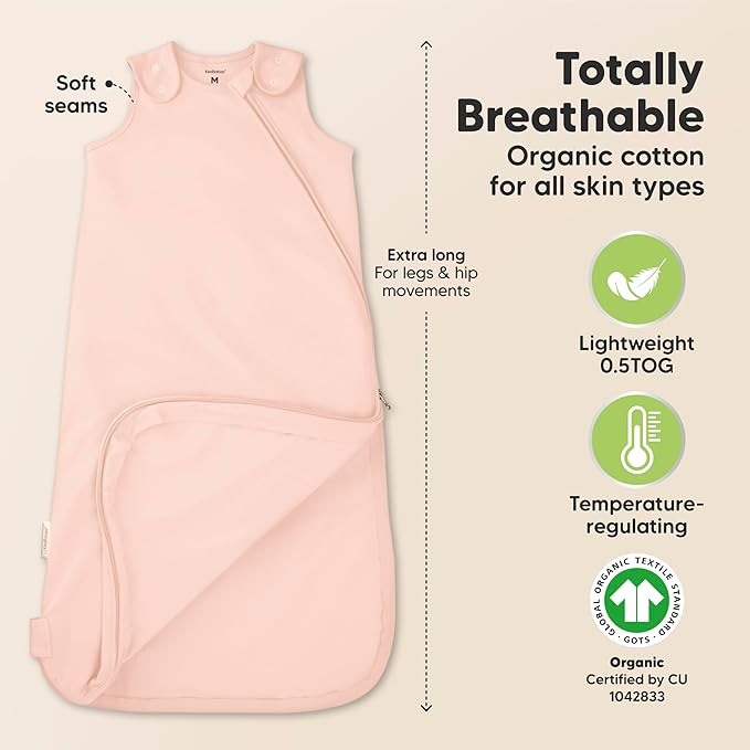 2-Pack Organic Baby Sleep Sacks, 100% Cotton - Soft & Breathable 0.5TOG Baby Wearable Blanket, Toddler Sleeping Sack 0-6 Months, Easy to Wear Transitional Swaddles for Newborns, Infants(Mist Rose, S)