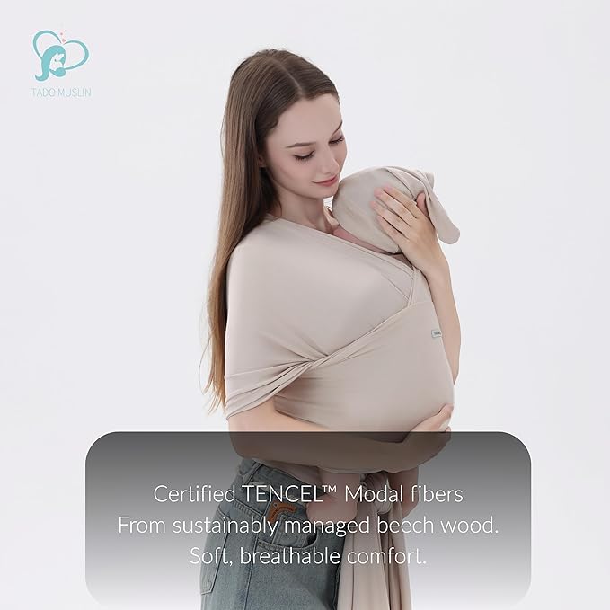 Baby Wrap Carrier for Newborns to Toddlers (8-35 lb), Modal Soft-Stretch Sling, Breathable All-Season, Quick Tie with Center Marker, Machine Washable Beige