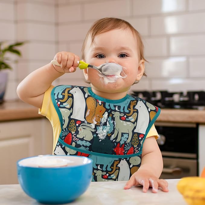CIVARUA KIDS 3-Pack Waterproof Baby Bibs for Eating - Mess Proof Lightweight Toddler Feeding Bibs with Large Food Catcher