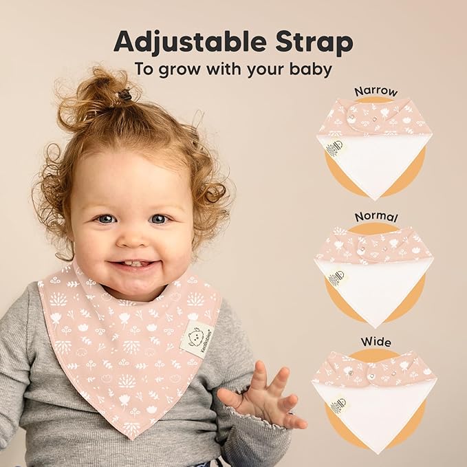 KeaBabies 8-Pack Organic Baby Bandana Bibs for Girls - Super Absorbent Triangle Baby Bibs for Drooling and Teething Infant, 100% Cotton Extra Soft for Newborn, Infant 0-36 Months (Fleur)