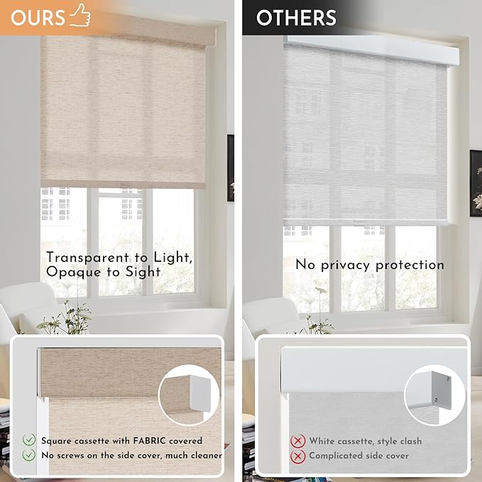 Persilux Light Filtering Roller Shades for Window Blinds,Cordless,Linen Fabric,Thermal Insulated Fabric UV Protection Shades for Home,Office,Bedroom,Door,Light Filtering-Beige,34" W X 64" H