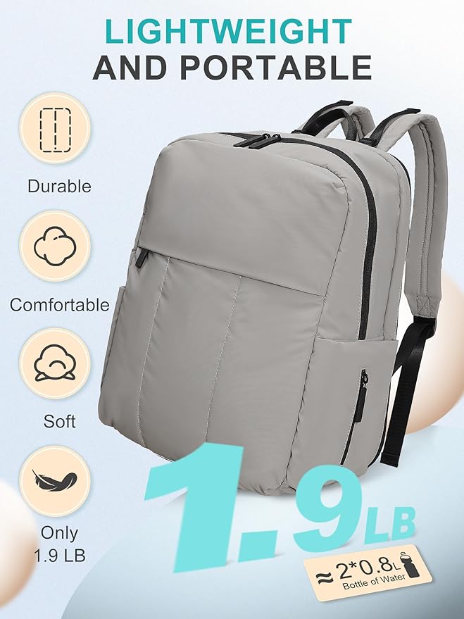 MOMINSIDE Diaper Bag Backpack - Large Puffer Diaper Bag - Neoprene Diaper Bag Quilted Baby Bag, Large Changing Pad, 15 Pockets, Lightweight, Grey