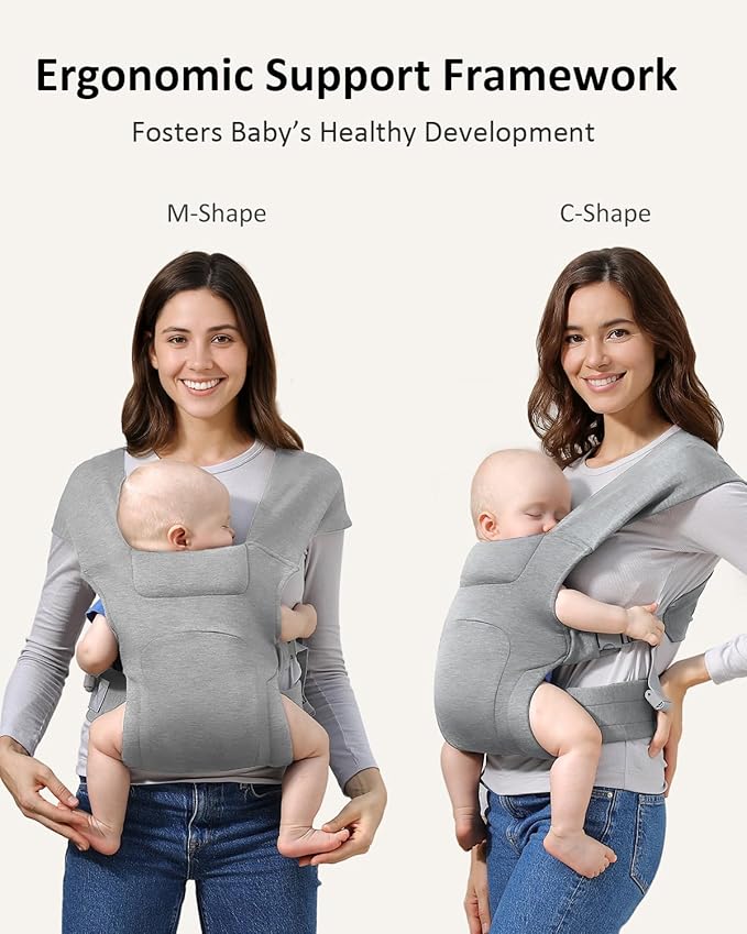 HEYVALUE Baby Carrier Newborn to Toddler(7-35lbs), Ergonomic Cross-Back Wraps with Adjustable Straps, Newborn Carrier with Effortless Put-On, Head Support for Hands-Free Comfort, Gray Leopard