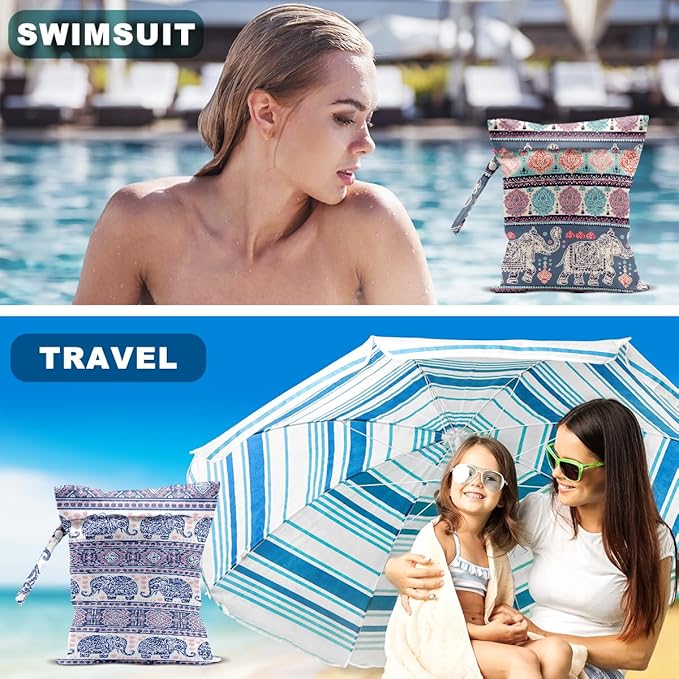 Hanamiya Na Elephant Gifts for Women, 2Pcs Elephant Wet Bags, Wet Dry Bag Reusable Zipper Pouch for Swimsuit, Diapers, Pool, Beach, Dirty Yoga Gym Clothes, Toiletries, Waterproof Birthday Gifts
