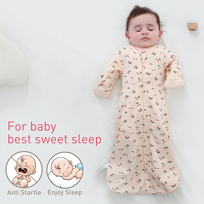 2 Pack Transitional Swaddle Sack with Arms Up Length Sleeves & Mitten Cuffs, Sleeping Sack Bag 2 Ways Zipper, Wearable Swaddling Blanket for Newborns Baby Snug Fit Calms Startle Reflex