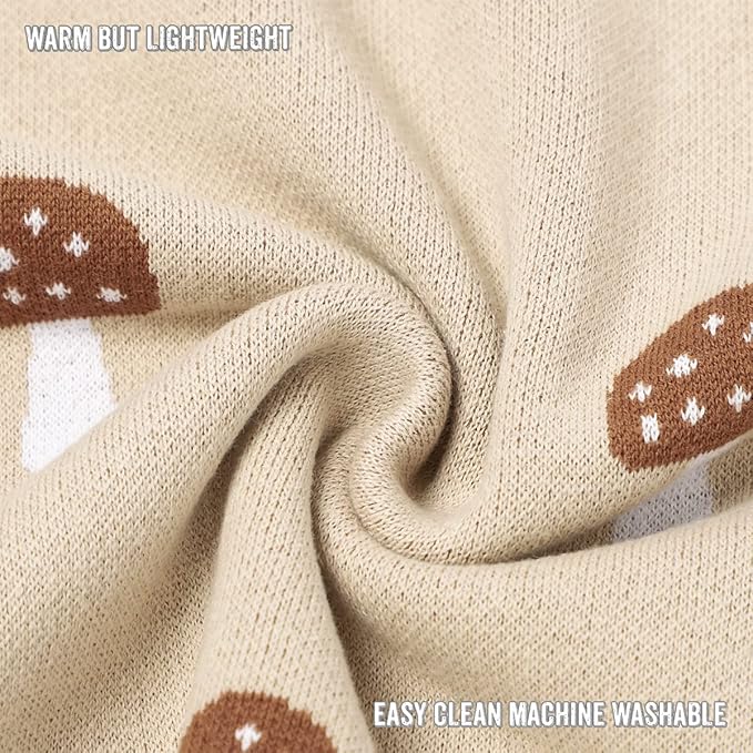 Unisex Baby Swaddle Blanket 100% Cotton Buttery Soft Cozy Receiving Swaddle Stroller Blanket for Shower Gift Registry for Newborns, Infants, Toddlers (Mushroom - Cream)