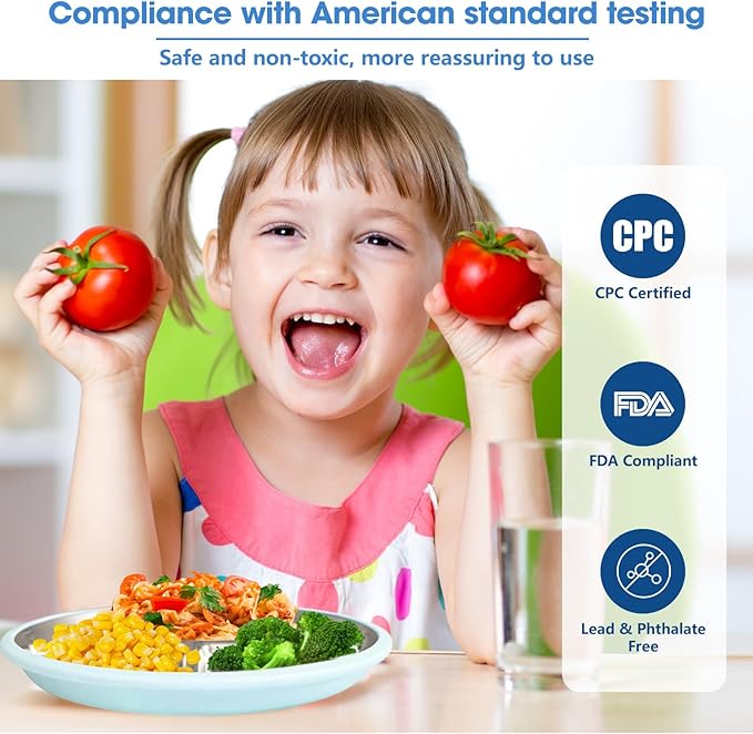 AestuWarm 4 Pack Stainless Steel Baby Suction Plates, 9 Inch Multicolor Divided Toddler Plates with Extra-Large One-Piece Silicone Suction Base | Baby, Toddler, Kids| Dinner & Snack Plates