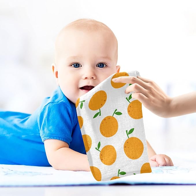 vvfelixl Baby Washcloths Cotton Cartoon Oranges Baby Muslin Washcloths Soft Baby Face Towel for Newborn Infants Baby Wipes, 11.8 X 11.8 Inch, 5 Pack White